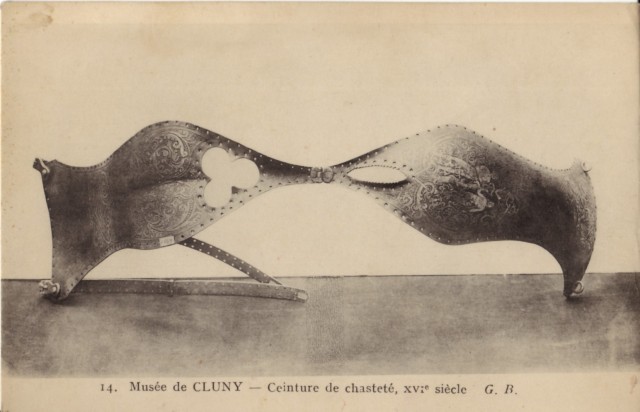 Centură de castitate din sec. XVI, Muzeul Cluny. Carte poștală sec. XIX - sec. XX.